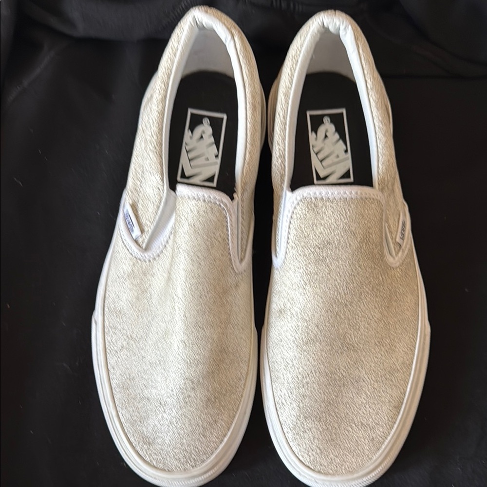 Vans Cream Slip-On Sneakers with Classic Design